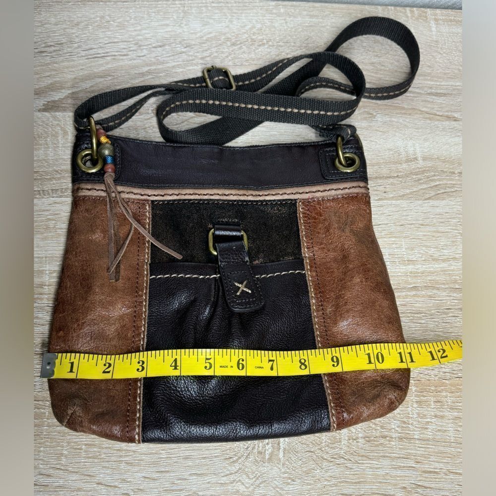The Sak Women Brown Leather Crossbody Shoulder Bag Adjustable Canvas Strap Boho - Picture 2 of 11